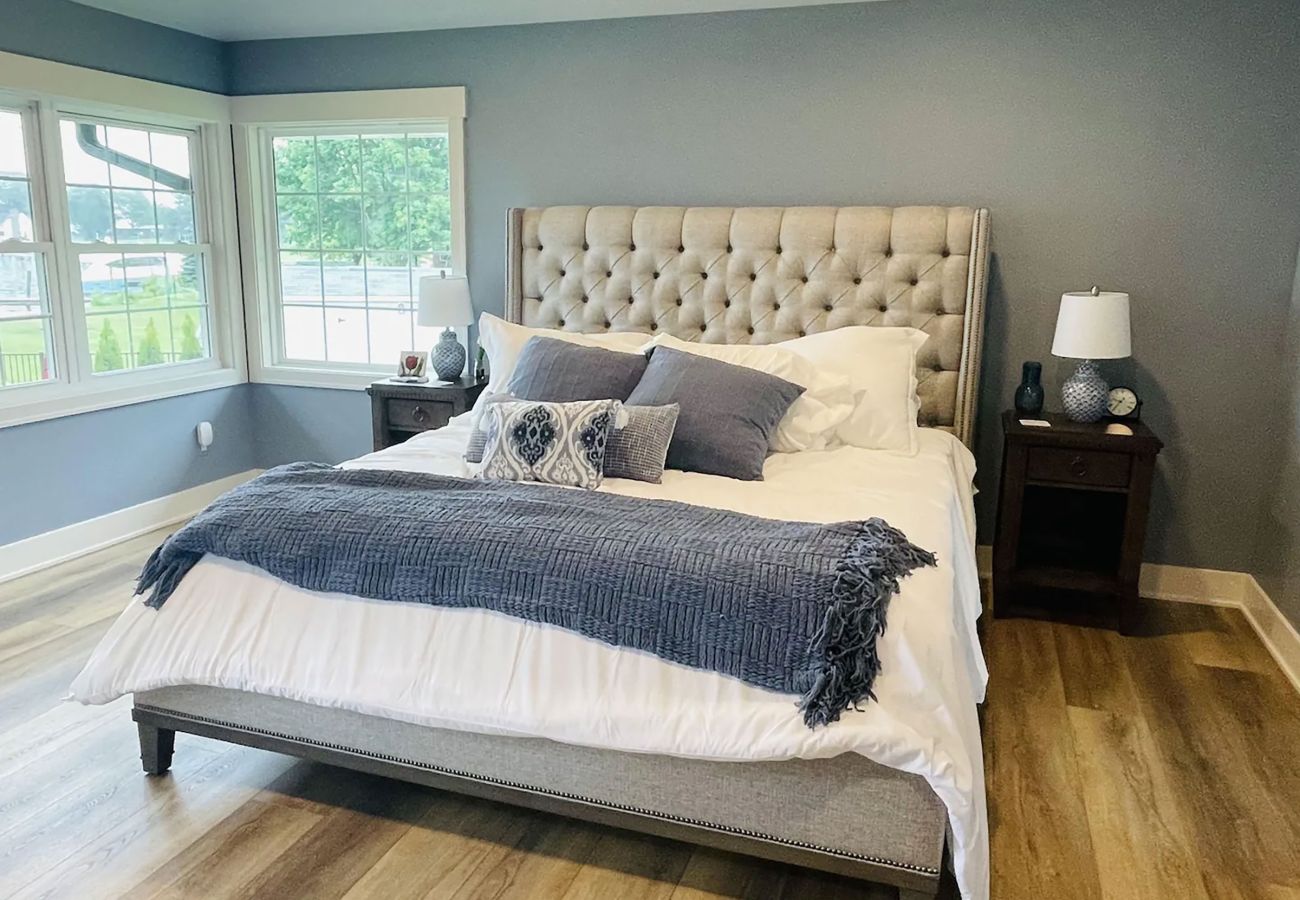 Primary bedroom with Lake Michigan views 