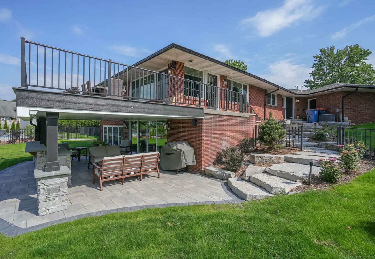 Patio with comfortable seating and Lake Michigan views 