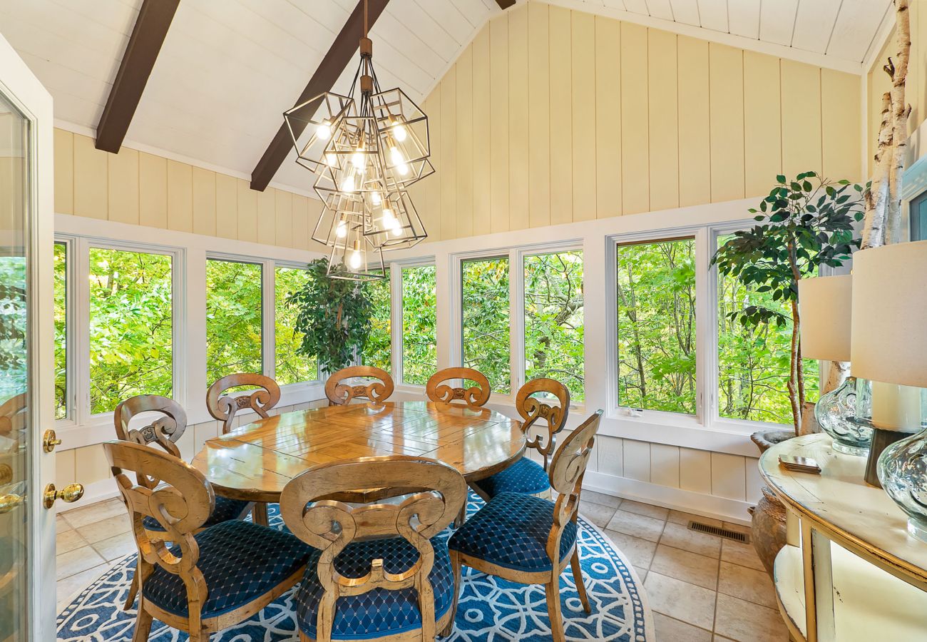 Dining room with forest views 