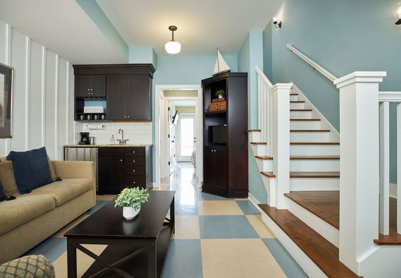 First floor living room with kitchen