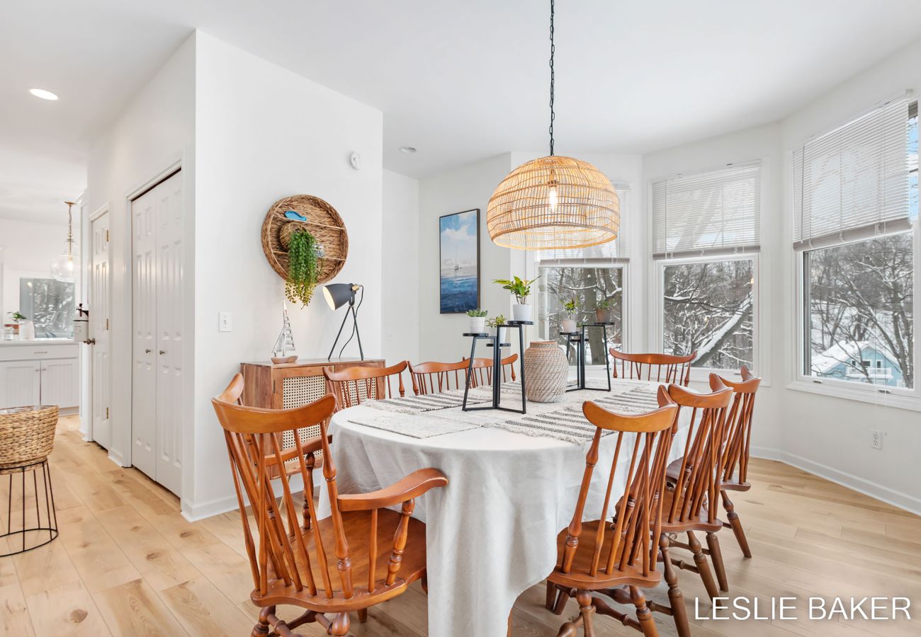 The second dining table option on the first floor, seats 8